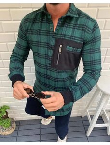 Fashionformen Pánska flanelová košeľa károvaná zelená RX03