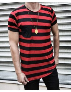 Fashionformen Pánské pruhované tričko s kapsou černo-červené OT SS