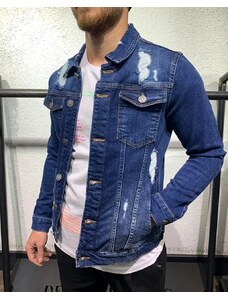 Fashionformen Roztrhána pánská džínová bunda modrá DR React