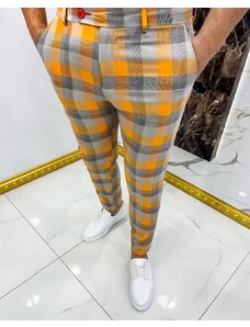 Fashionformen Luxusní pánské kárované kalhoty oranžové DJPE71 Exclusive