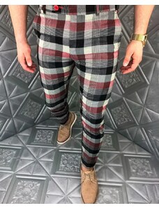 Fashionformen Luxusní pánské kárované kalhoty červené DJPE70 Exclusive