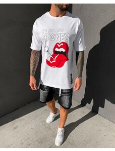 Fashionformen Pánské bílé tričko Black Island Rolling Stones