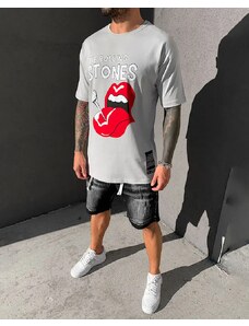 Fashionformen Pánské šedé tričko Black Island Rolling Stones