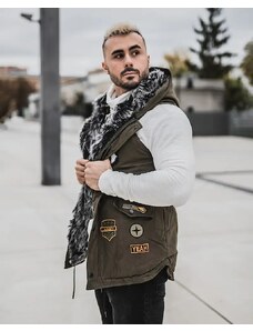 Fashionformen Zelená pánská vesta s kožíškem OJ Army