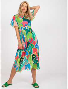 Fashionhunters Jednovelikostní zelené plisované šaty s krátkým rukávem