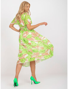 Fashionhunters Béžové a zelené midi šaty s barevnými vzory