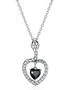 GRACE Silver Jewellery Stříbrný náhrdelník s černým zirkonem Hadí láska, stříbro 925/1000
