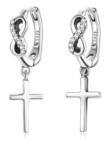 GRACE Silver Jewellery Stříbrné náušnice symbol Nekonečno a Kříž, stříbro 925/1000
