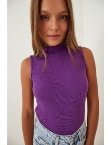 Happiness İstanbul Women's Plum Turtleneck Cotton Knitted Blouse
