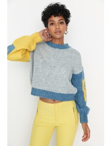 Trendyol Gray Soft Textured Color Block Knitwear Sweater
