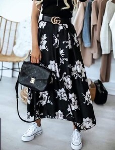Italy Moda Dámská letní, dlouhá sukně - kytky - černo-bílá