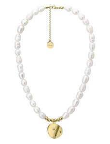 Manoki Perlový náhrdelník s ocelovým medailonem Lusia Gold - chirurgická ocel