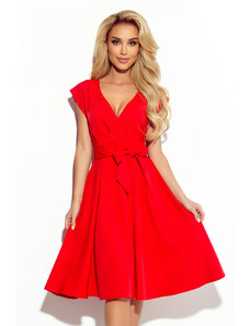 numoco SCARLET - Červené rozšířené dámské šaty s přeloženým obálkovým výstřihem 348-4