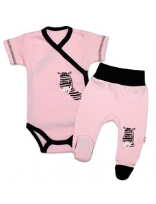 Baby Nellys 2-dílná sada body kr. rukáv + polodupačky, růžová - Zebra