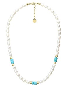 Manoki Perlový náhrdelník s tyrkysovým magnezitem Kiara Gold