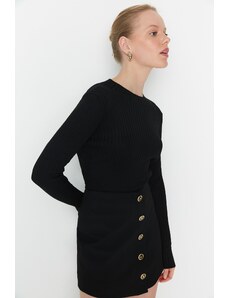 Trendyol Černý šňůrový pletený svetr Crop Pullover
