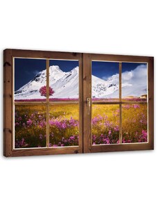Gario Obraz na plátně Okno - pohled na zasněžené hory Rozměry: 60 x 40 cm