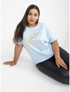 Fashionhunters Světle modré tričko plus velikosti s tištěným designem
