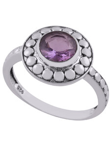 Stříbrný prsten s přírodním ametystem v kruhu - Meucci SDR188