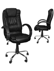 Malatec Kancelářská židle z ekokůže, černá, s chromovanou ocelovou základnou a plastovými kolečky, 60/63/123 cm