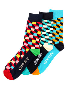 Meatfly ponožky 3D Checkers socks - S19 Triple pack | Mnohobarevná
