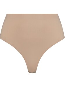 Bye Bra Béžové bezešvé tango kalhotky s vysokým pasem Invisible Mid Waist Thong