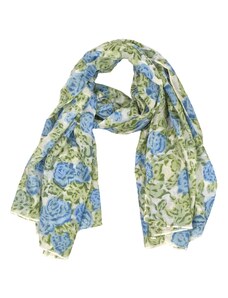Šátek, bílý se zeleno-modrým potiskem květin, 110x160 cm