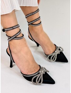 Webmoda Exkluzivní dámské sandály s ozdobnými kamínky a mašlí - černé