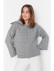 Trendyol šedý široký střih s měkkou texturou základní pletený svetr