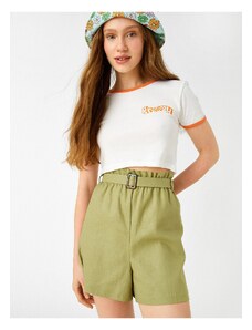 Koton Belted Shorts High Waist Linen Blend