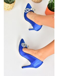 Fox Shoes Sax-Blue Satin Fabric Women's Stilettos With Stones