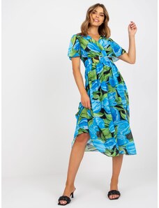 Fashionhunters Modročerné vzorované midi šaty s páskem