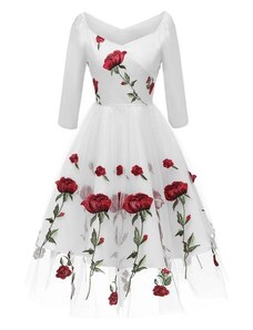 ANDELCO Dámské šaty s výšivkou růží - 3 barvy