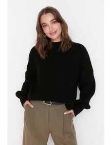 Trendyol černý svetr z pleteného výstřihu s širokým střihem