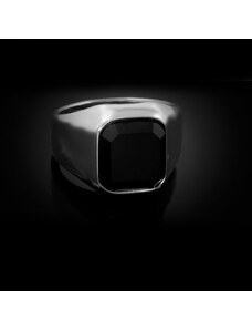Pánský prsten s černým krystalem bez zdobení | DG Šperky