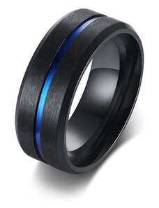 Altar Prsten z chirurgické oceli Band černý s modrým středem R-376BL