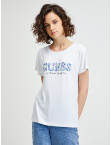 Bílá, viskózová, krátká dámská trička Guess, s nápisem, s krátkými rukávy |  0 kousků - GLAMI.cz