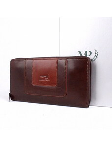 Luxusní celozipová kožená peněženka Marta Ponti B513 tmavěhnědo-hnědá