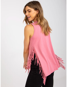 Fashionhunters Zaprášený růžový bavlněný top bez rukávů s třásněmi