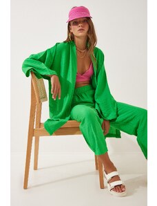 Happiness İstanbul Women's Green Kimono Pants Suit