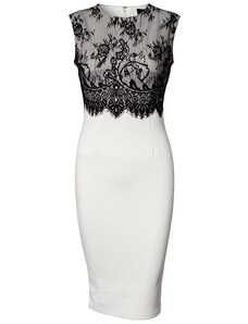 LM moda A Elegantní pouzdrové šaty s krajkou bílé OH502
