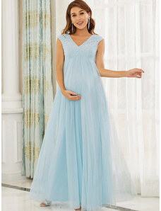 Světle modré dlouhé šaty pro těhotné Maternity light blue dress