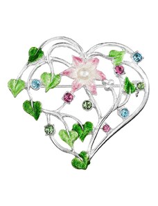 FABOS Brož květinové srdce růžové
