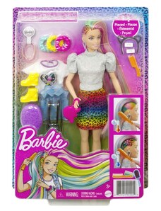 Mattel Barbie Leopardí panenka s duhovými vlasy a doplňky