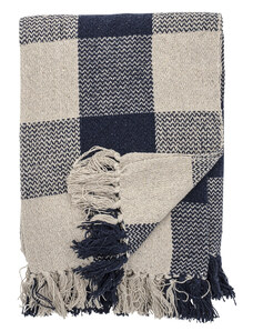 Bloomingville Pléd z recyklované bavlny Faya modro béžový 150x125