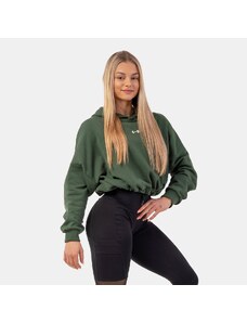 Dámská mikina Loose Fit Hoodie Crop Iconic Dark Green - NEBBIA