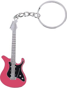 Přívěsek na klíče kovový - Elektrická kytara - Růžovo-černá