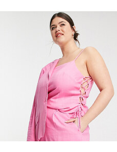 The Frolic Plus linen tie-back detail cami top in bright pink