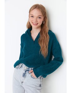 Trendyol Green Soft Textured Hooded Knitwear Sweater