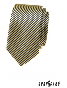 Šedo-žlutá pruhovaná slim kravata Avantgard 551-3001